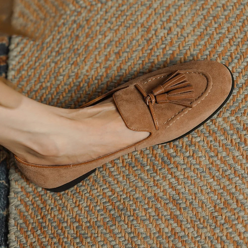 Comfortable Suede Tassel Ballet Flats