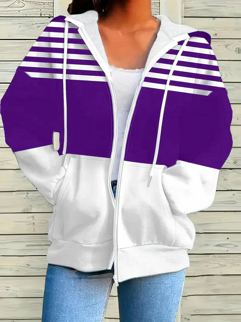 Warm Striped Women's Hooded Sweatshirt - OutfitLondon