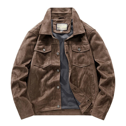 Men's Suede Jacket Rugged Turn Down Collar Brown
