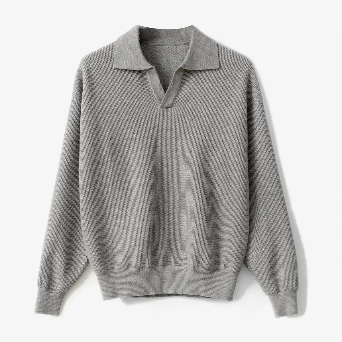 Men's Wool Blend Polo Knit Sweater Relaxed Fit Soft