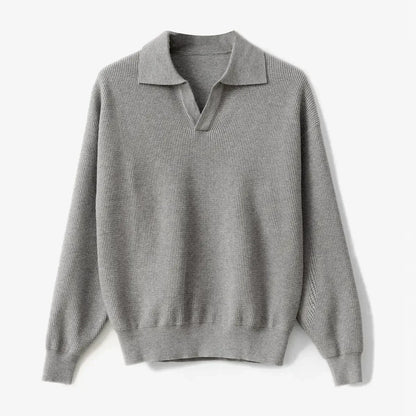 Men's Wool Blend Polo Knit Sweater Relaxed Fit Soft