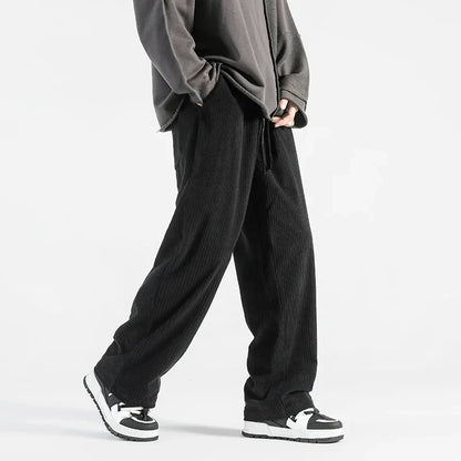 London Metro Men's Corduroy Pants Elastic Waist Relaxed Fit