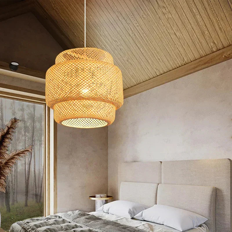 Elegant Bamboo Pendant Light Handcrafted Asian Design - OutfitLondon