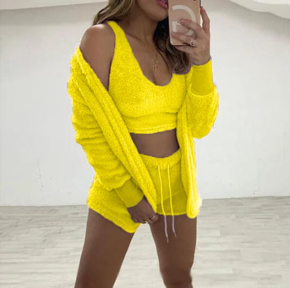 Comfortable Plush 3-Piece Loungewear Set for Women