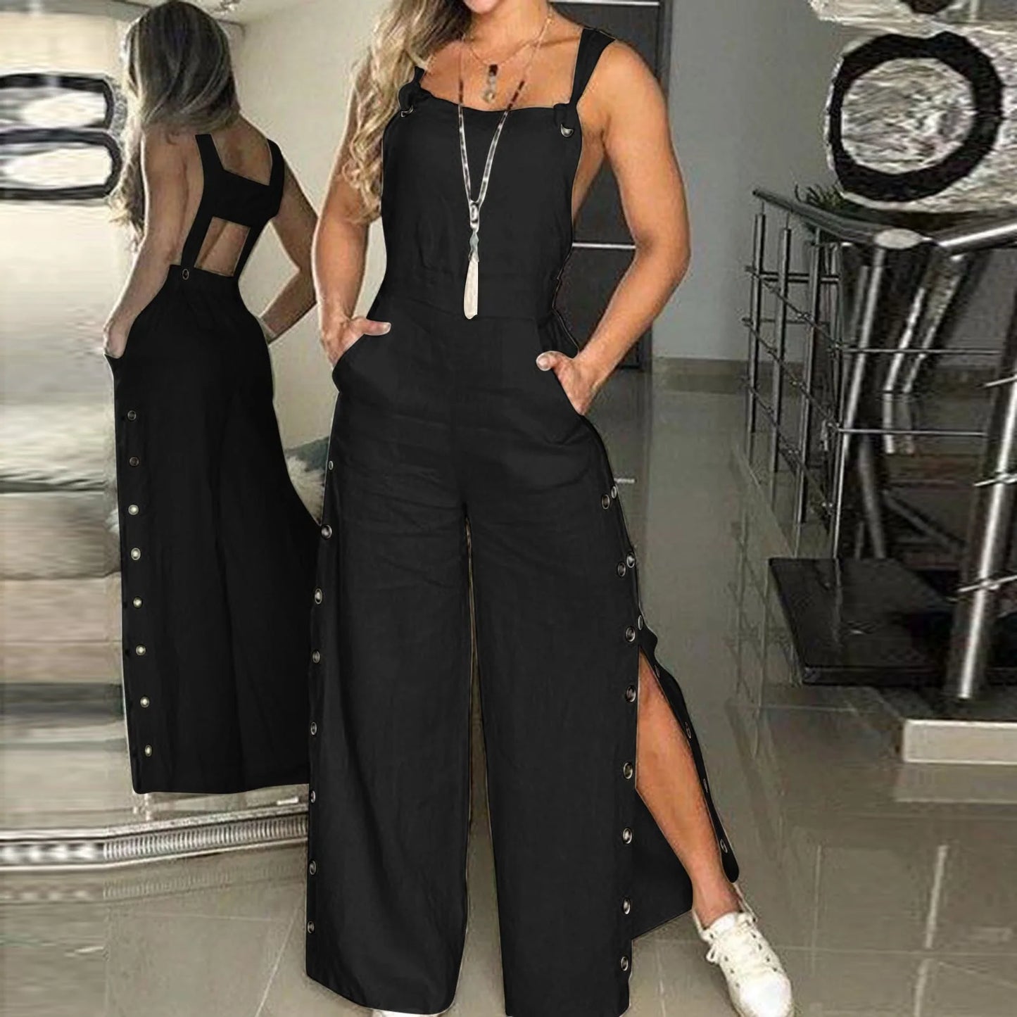 Loose Fit Garden Print Jumpsuit
