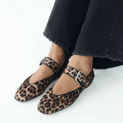 Stylish Leopard Print Mary Jane Flat Shoes - OutfitLondon