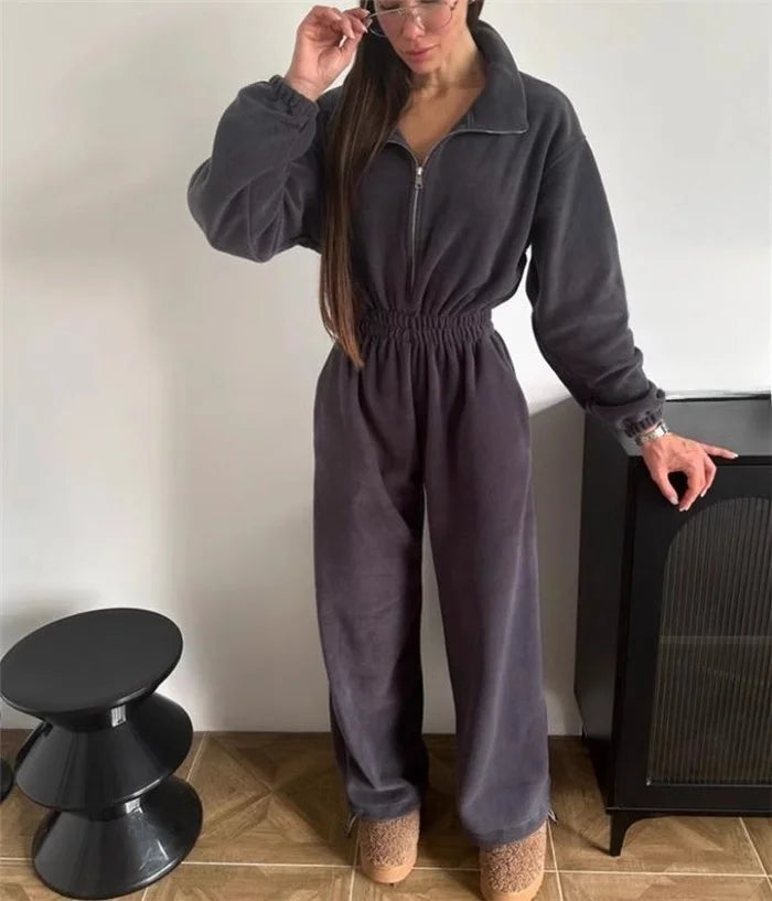 Women's Zipper Hooded Jumpsuit Suit