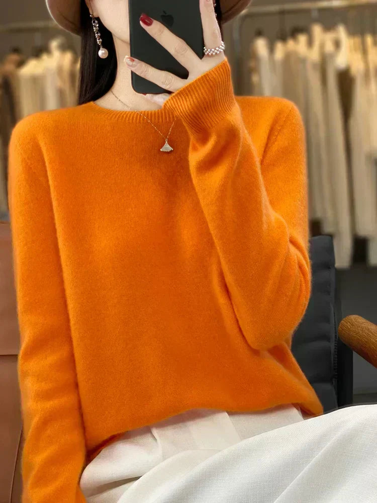 Cozy Warm Crew Neck Wool Sweater for Women