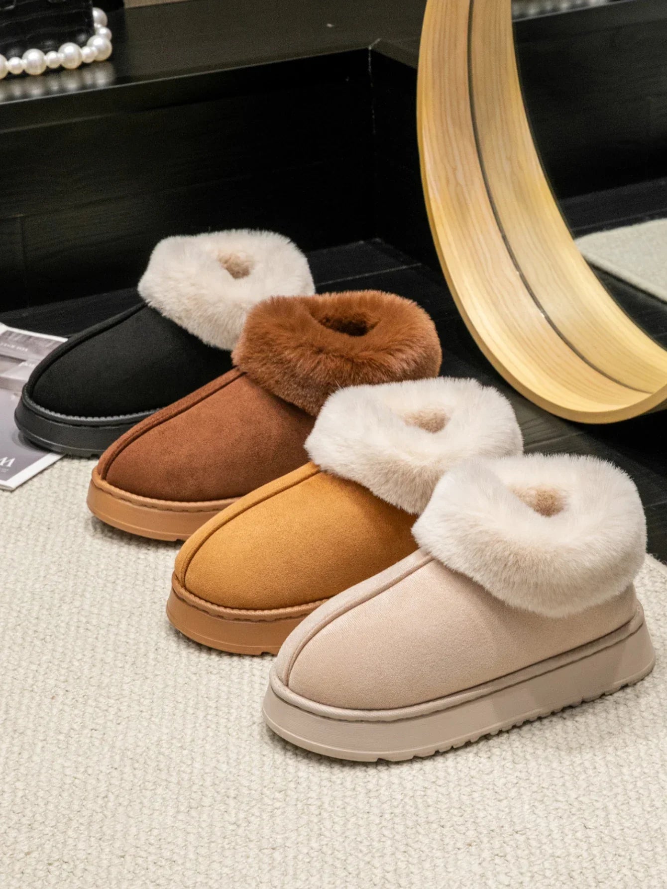 Soft Faux Fur Bootie Slippers for Women - Warm House Shoes - OutfitLondon
