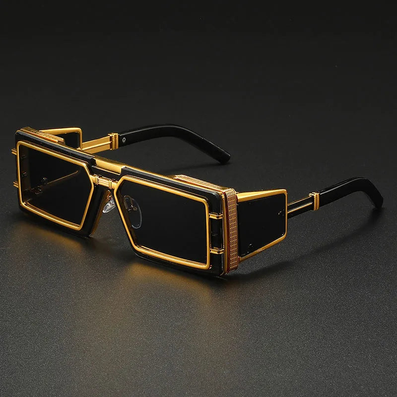 Arlen Steampunk Sunglasses Uv Protection Square Frame Metal Accents - OutfitLondon