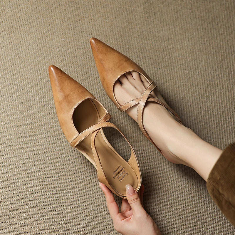 Real Leather Flat Mule Shoes