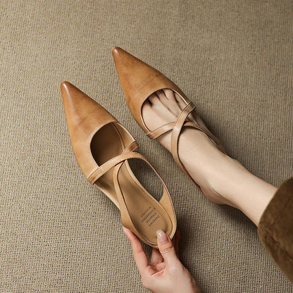 Real Leather Flat Mule Shoes