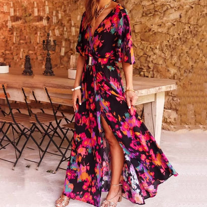 Vibrant Floral Floor Length Summer Dress