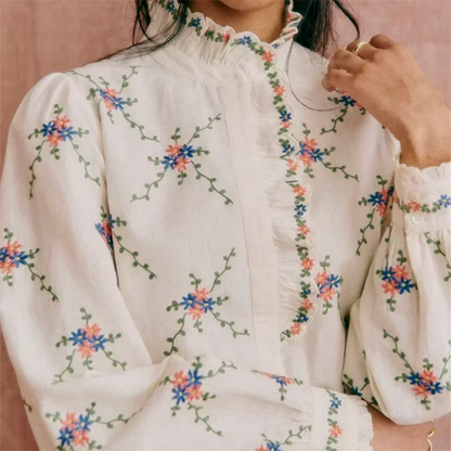 Women's Elegant Embroidered Flare Sleeve Top