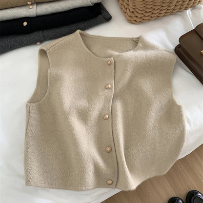 Women's Knit Vest Cozy Yarn Sleeveless Button Front