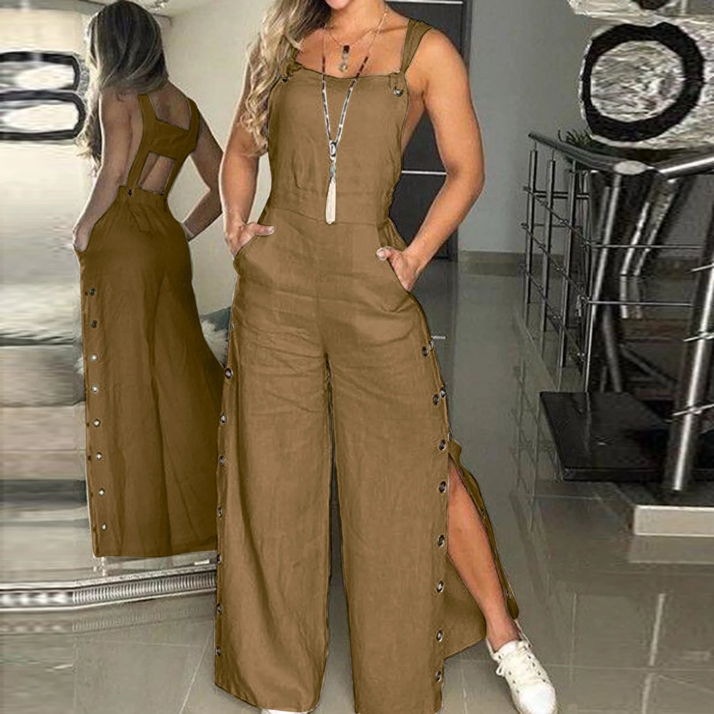 Loose Fit Garden Print Jumpsuit