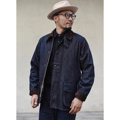 Classic Men's Distressed Denim Trench Coat