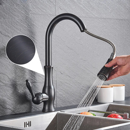 Premium Brushed Gold Kitchen Faucet With Pull Out Spray