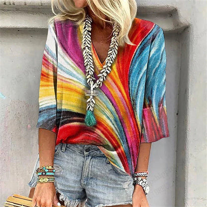 Comfy Floral V Neck Summer Tee Shirt