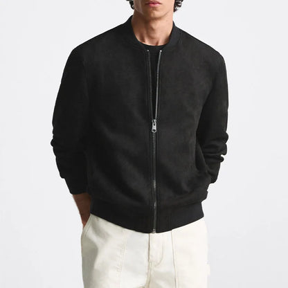 Men's Suede Bomber Jacket Tailored Fit Soft Lining