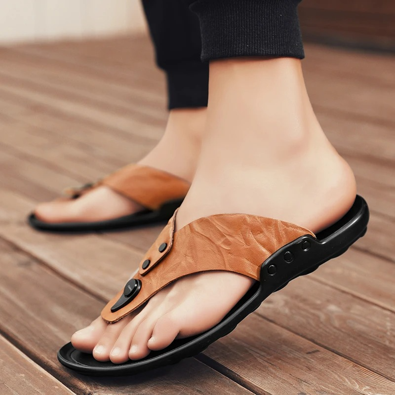 Luxury Leather Slide Sandals with Grip Sole