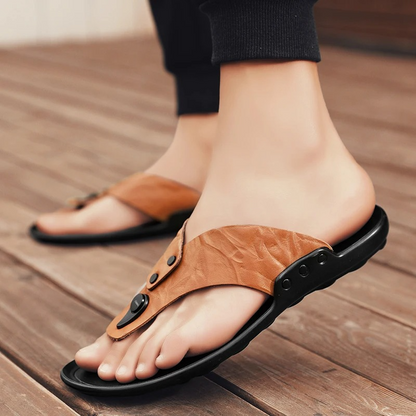 Luxury Leather Slide Sandals with Grip Sole