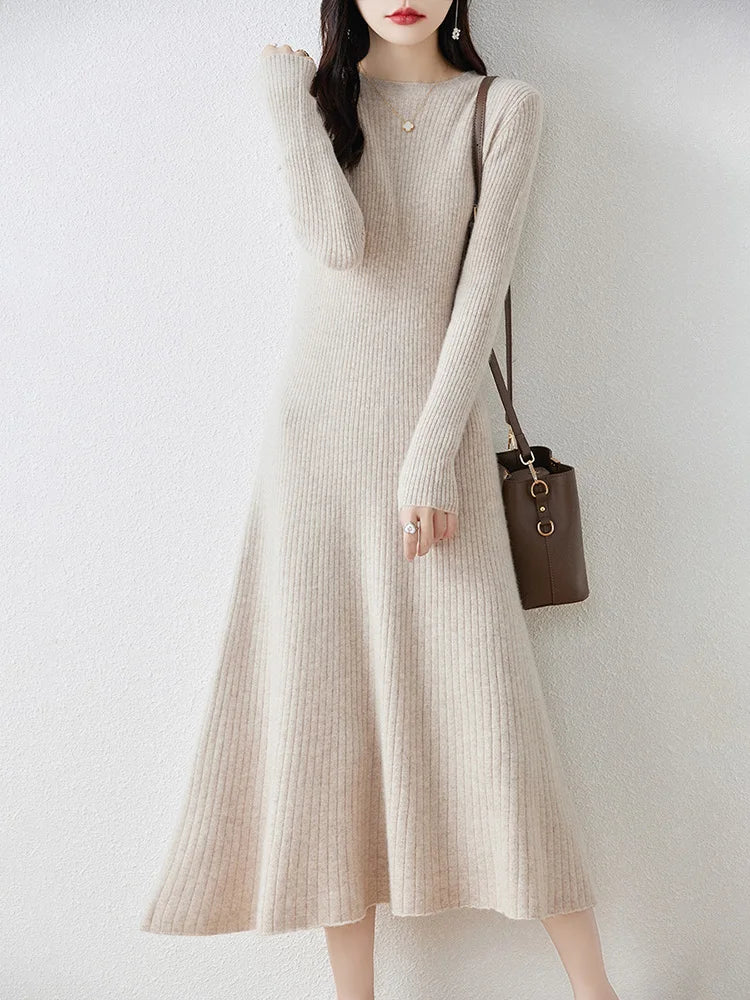Women's Long-Sleeved Wool Dress