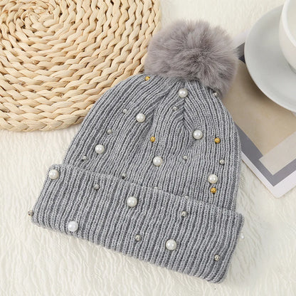 Fuzzy Knit Snow Pom Pom Beanie