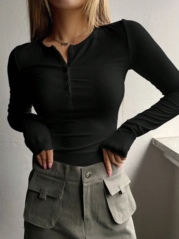 Women's Ribbed Henley Shirt