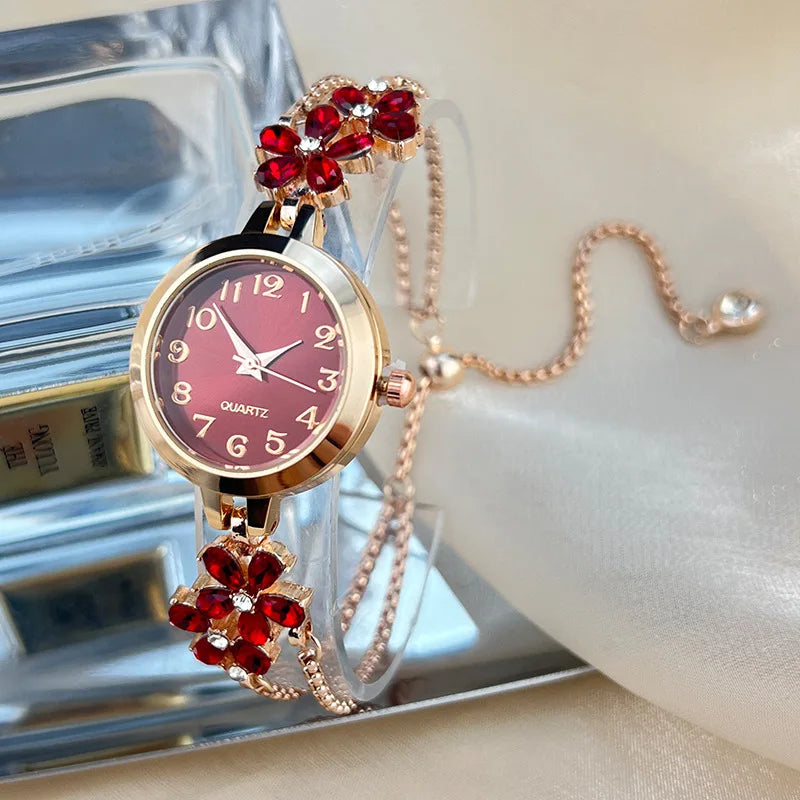 Elegantes Armbanduhr mit Schmucksteinen und Pelz