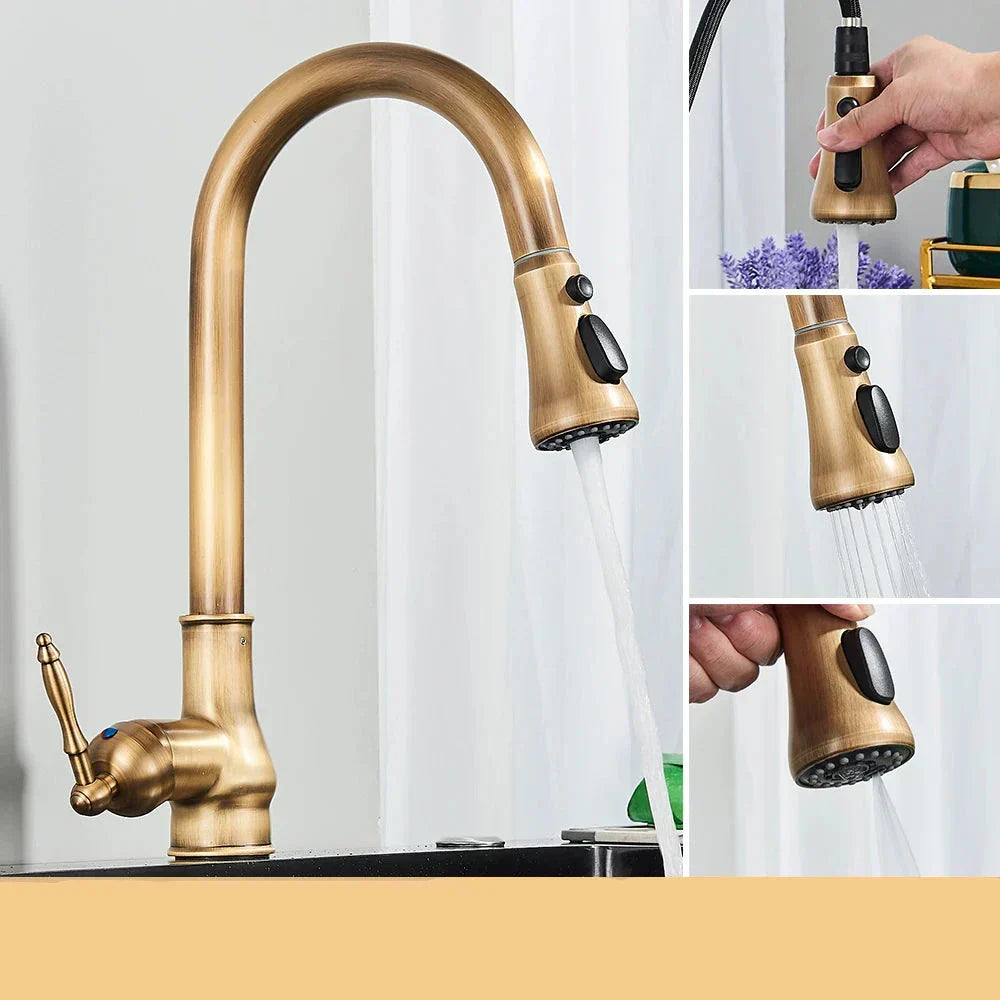 Traditional Bronze Kitchen Faucet With Swivel Spout And Oil Rubbed Finish