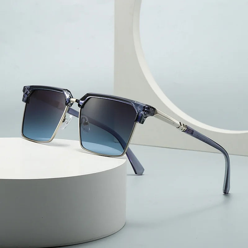 Unisex Square Sunglasses Retro Gradient UV400 Protection Gold Tone - OutfitLondon