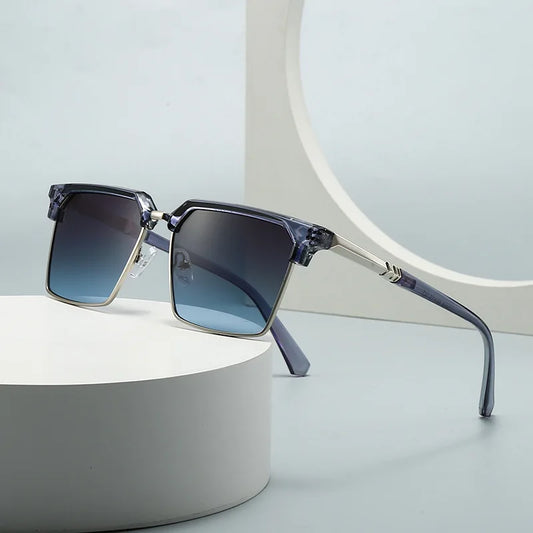 Unisex Square Sunglasses Retro Gradient UV400 Protection Gold Tone - OutfitLondon