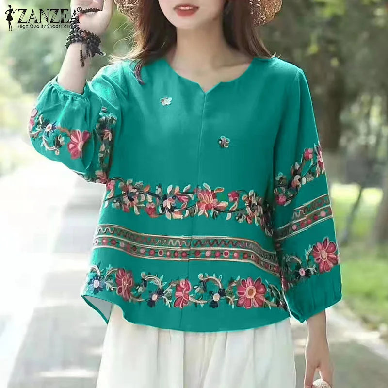 Vintage Style V Neck Bell Sleeve Blouse