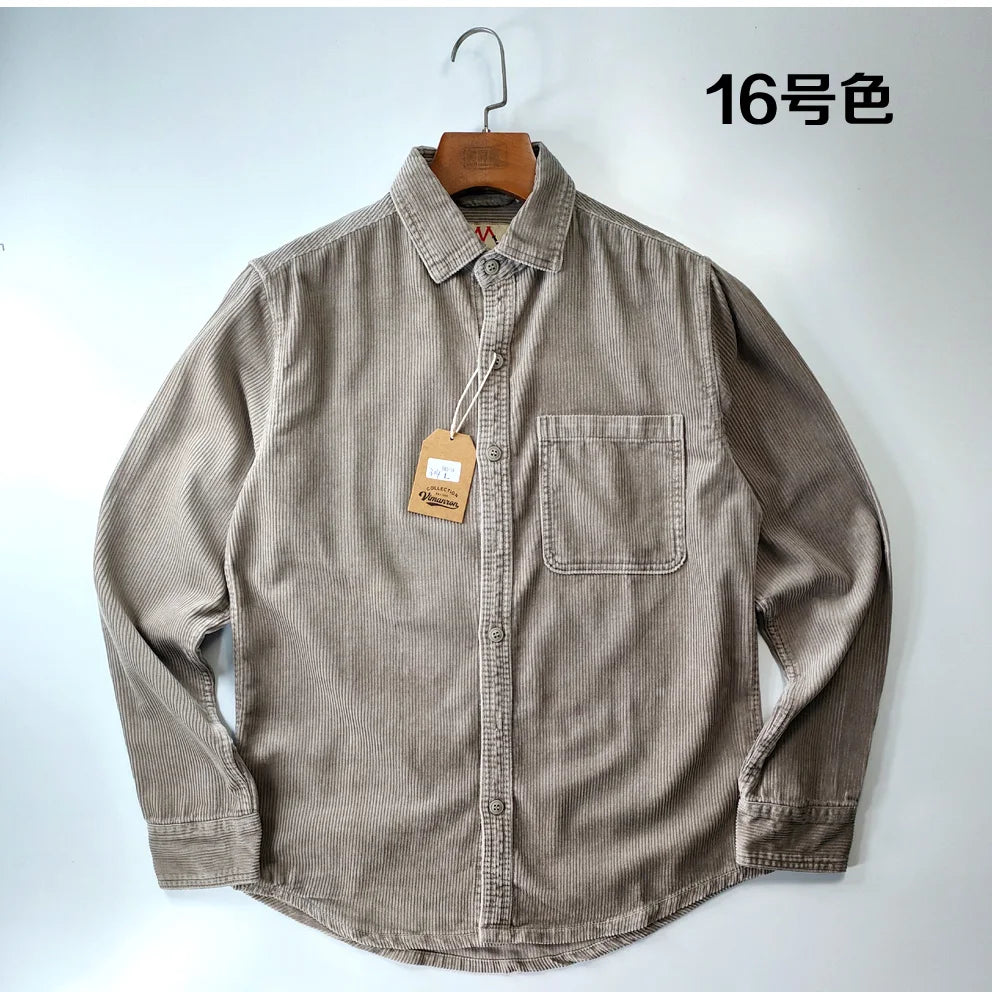 Relaxed Fit Corduroy Button Down Shirt for Men