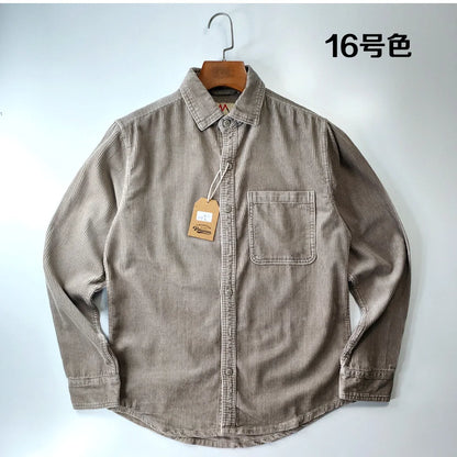 Relaxed Fit Corduroy Button Down Shirt for Men