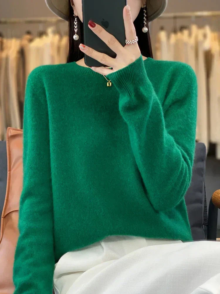Cozy Warm Crew Neck Wool Sweater for Women
