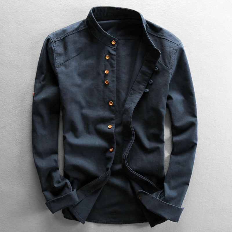 Slim Fit Japanese Style Linen Shirt - OutfitLondon
