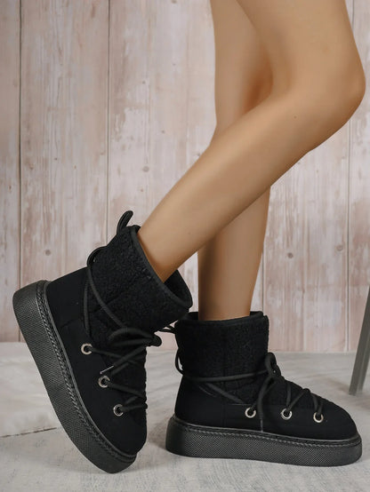 Warm Women's Fuzzy Winter Boots - Lace Up Design