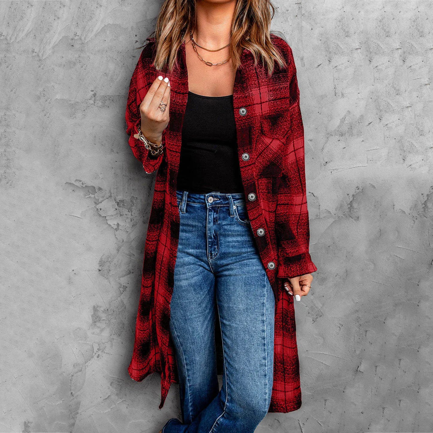 Women's Plaid Longline Coat