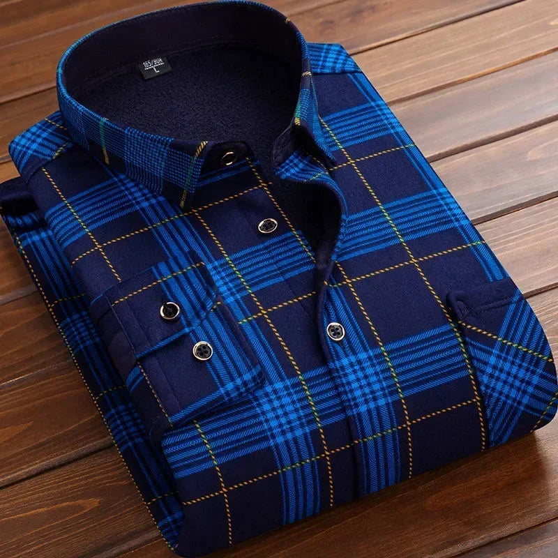 Soft Plaid Flannel Shirt for Men - Thermal Fleece Inside