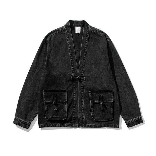 Men's Denim Kimono Jacket Wide Sleeves Large Pockets - OutfitLondon