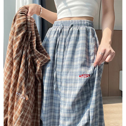 Fashionable Checked High Waisted Ladies Joggers - OutfitLondon