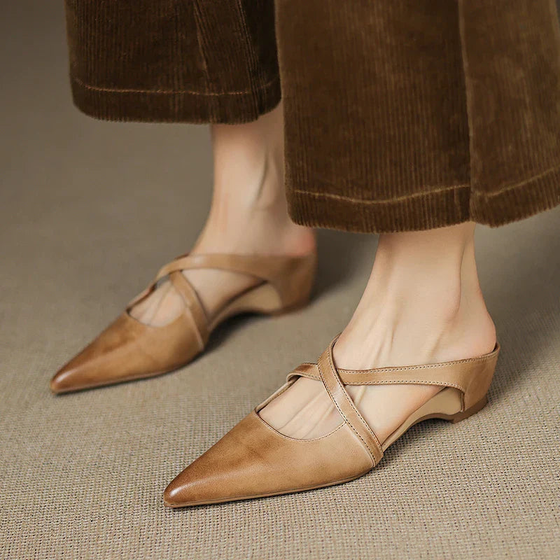 Real Leather Flat Mule Shoes