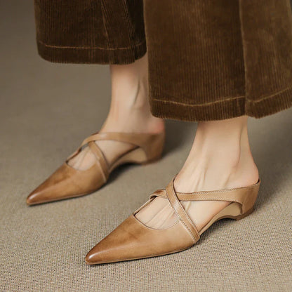 Real Leather Flat Mule Shoes