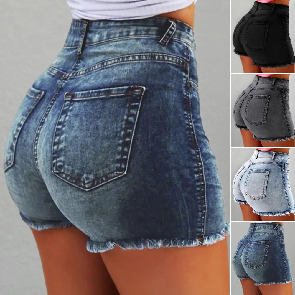 Ripped High Waisted Ladies Denim Shorts - OutfitLondon