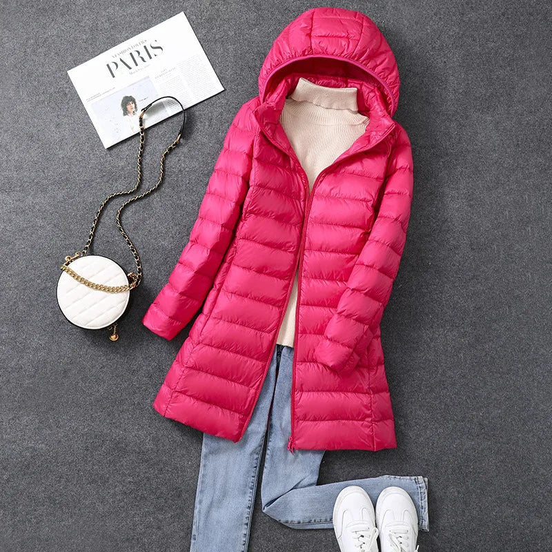 Warm Women's Down Parka Jacket with Removable Hood