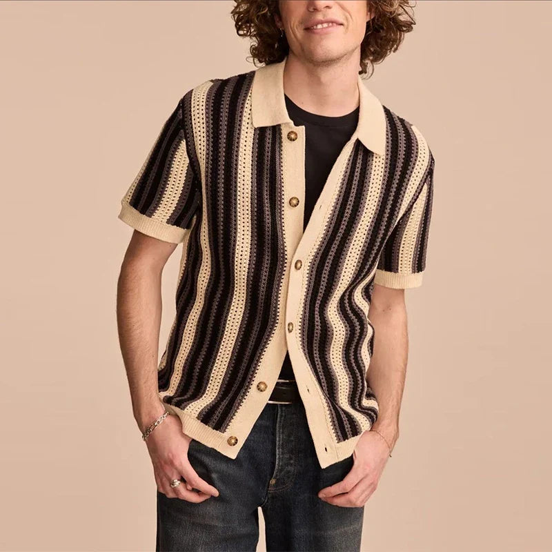 Comfortable Breathable Striped Crew Men's Sweater - OutfitLondon