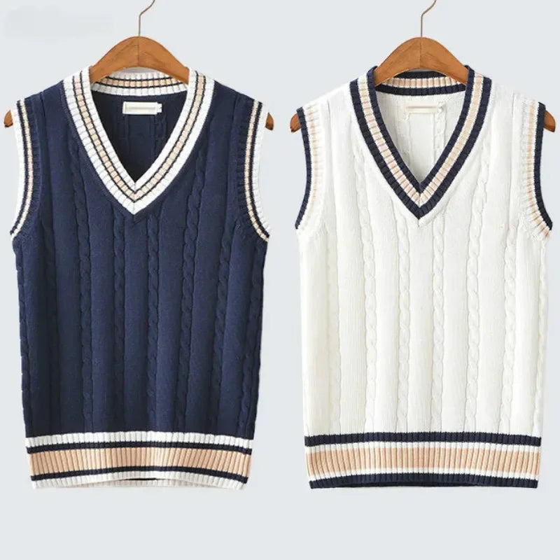 Cozy Crew Neck Knit Sweater Vest - OutfitLondon