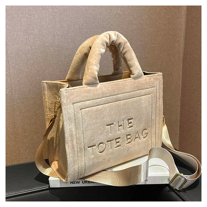 London Statement Square Tote Bag Soft Velour Letter Print